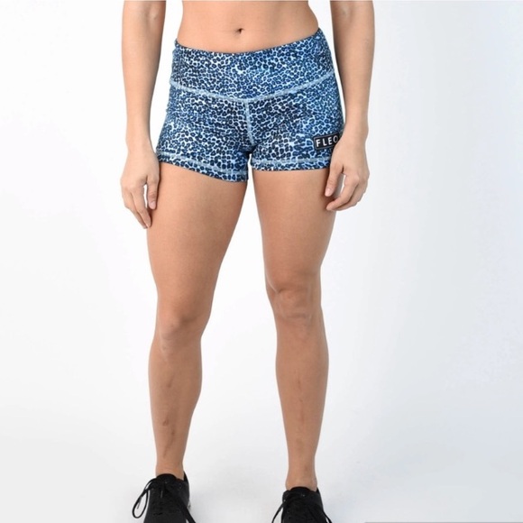 Fleo Womens Size L Bad Bad Girl 3.25 Blue Cheetah Print Crossfit Booty Shorts - Picture 4 of 14